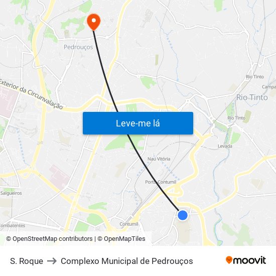 S. Roque to Complexo Municipal de Pedrouços map