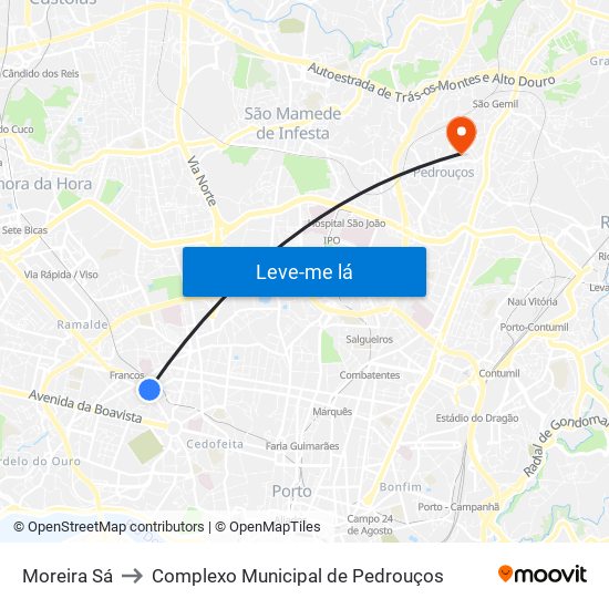 Moreira Sá to Complexo Municipal de Pedrouços map