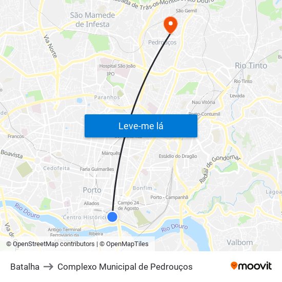 Batalha to Complexo Municipal de Pedrouços map