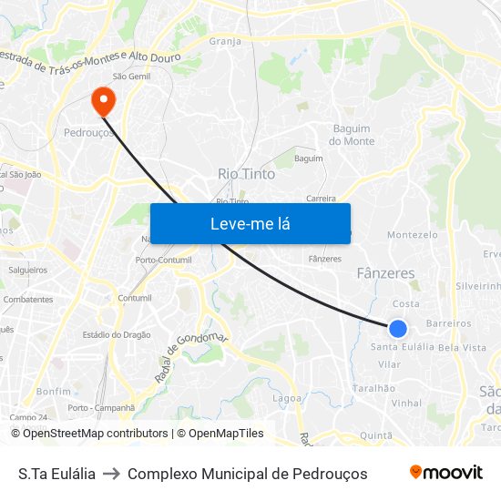 S.Ta Eulália to Complexo Municipal de Pedrouços map