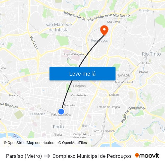 Paraíso (Metro) to Complexo Municipal de Pedrouços map