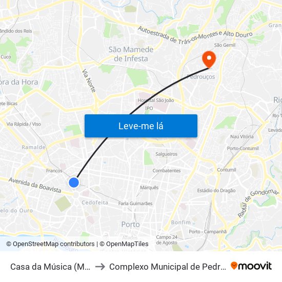 Casa da Música (Metro) to Complexo Municipal de Pedrouços map