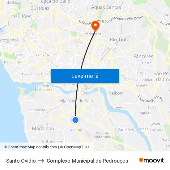 Santo Ovídio to Complexo Municipal de Pedrouços map