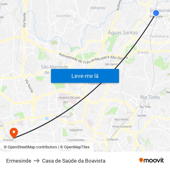 Ermesinde to Casa de Saúde da Boavista map