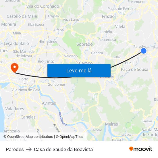 Paredes to Casa de Saúde da Boavista map