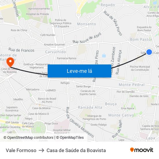 Vale Formoso to Casa de Saúde da Boavista map