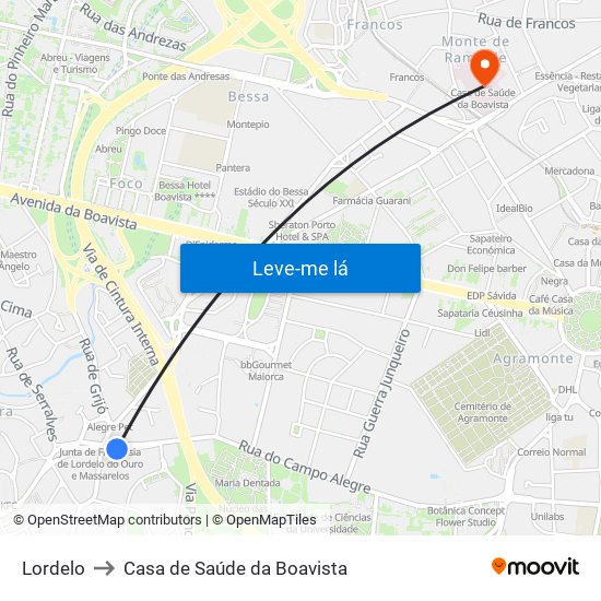 Lordelo to Casa de Saúde da Boavista map