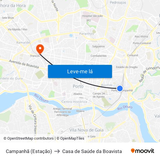 Campanhã (Estação) to Casa de Saúde da Boavista map