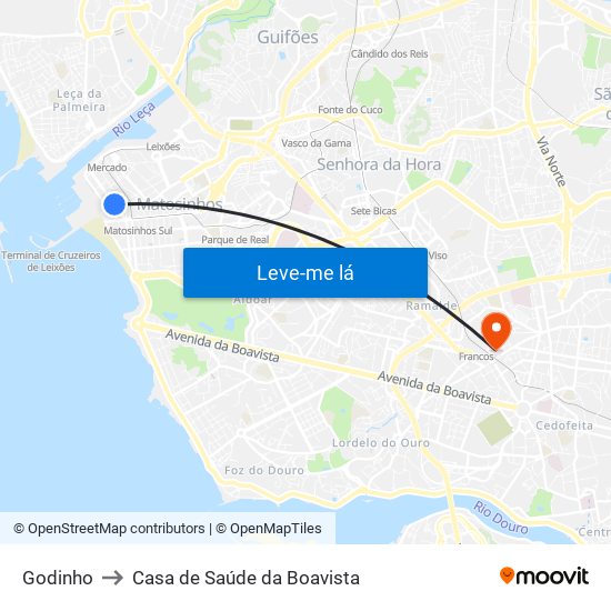 Godinho to Casa de Saúde da Boavista map