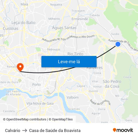 Calvário to Casa de Saúde da Boavista map