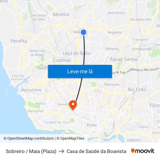 Sobreiro / Maia (Plaza) to Casa de Saúde da Boavista map