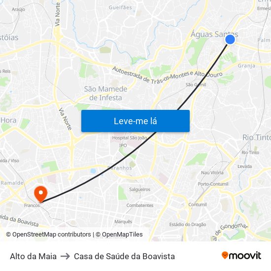 Alto da Maia to Casa de Saúde da Boavista map