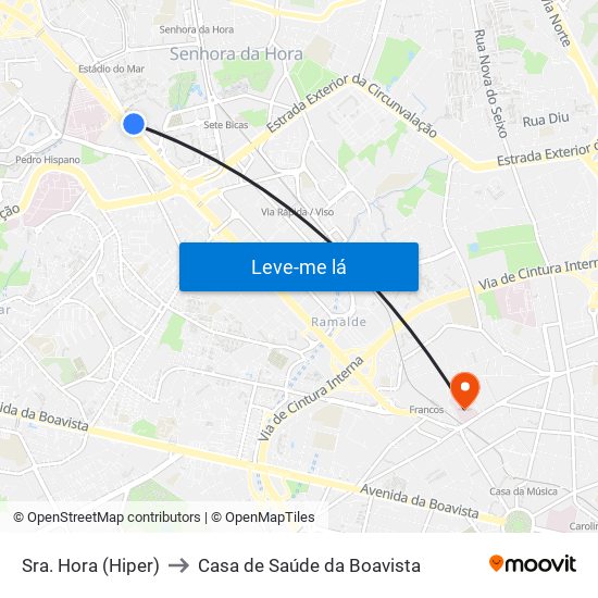 Sra. Hora (Hiper) to Casa de Saúde da Boavista map
