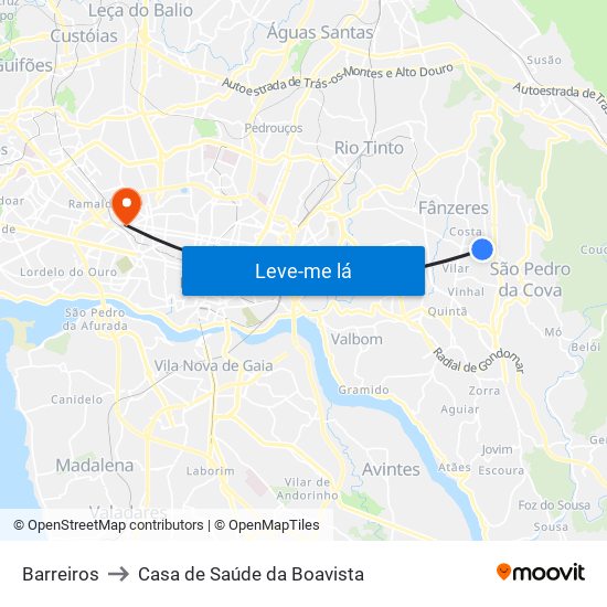 Barreiros to Casa de Saúde da Boavista map