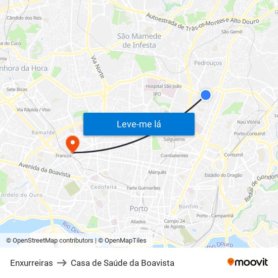 Enxurreiras to Casa de Saúde da Boavista map
