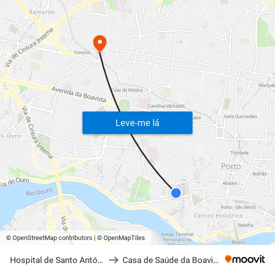 Hospital de Santo António to Casa de Saúde da Boavista map