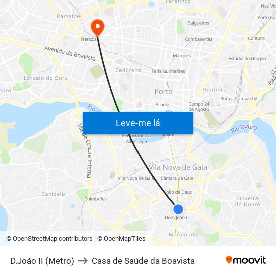 D.João II (Metro) to Casa de Saúde da Boavista map