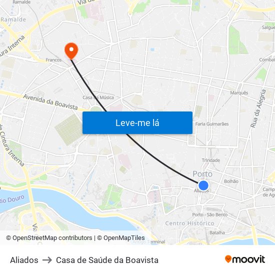 Aliados to Casa de Saúde da Boavista map