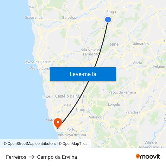 Ferreiros to Campo da Ervilha map