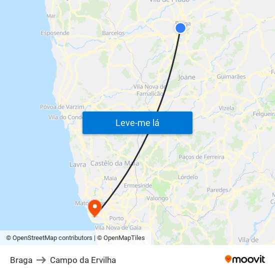 Braga to Campo da Ervilha map