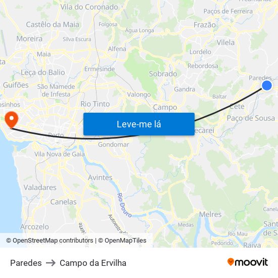 Paredes to Campo da Ervilha map