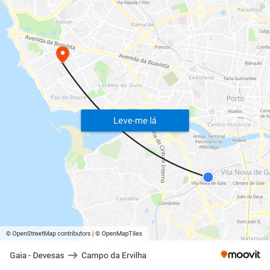 Gaia - Devesas to Campo da Ervilha map