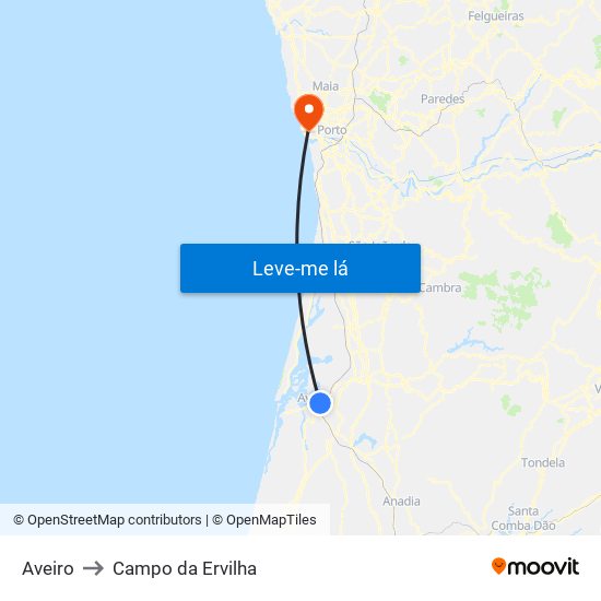 Aveiro to Campo da Ervilha map