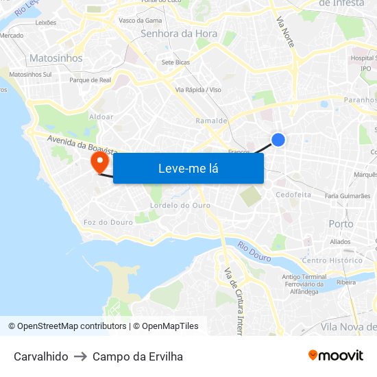 Carvalhido to Campo da Ervilha map