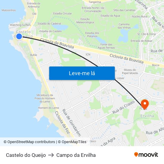 Castelo do Queijo to Campo da Ervilha map