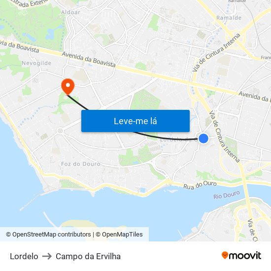 Lordelo to Campo da Ervilha map
