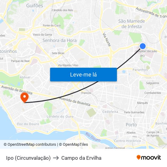 Ipo (Circunvalação) to Campo da Ervilha map