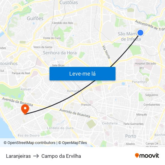 Laranjeiras to Campo da Ervilha map