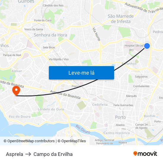 Asprela to Campo da Ervilha map