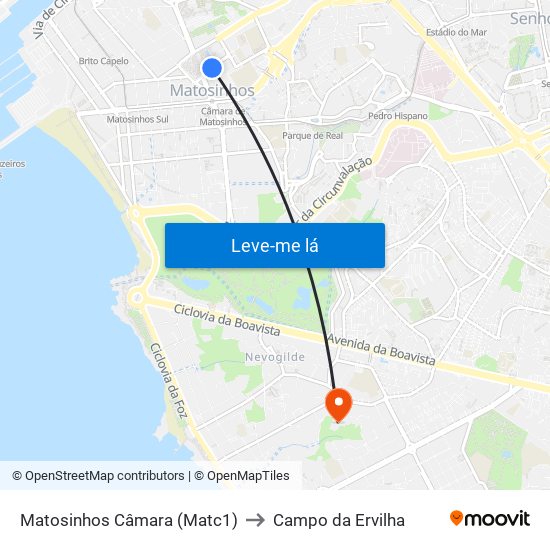 Matosinhos Câmara (Matc1) to Campo da Ervilha map