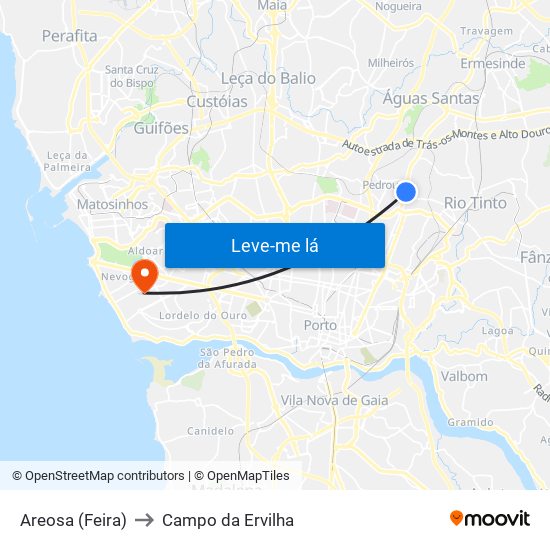 Areosa (Feira) to Campo da Ervilha map