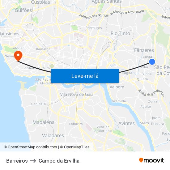 Barreiros to Campo da Ervilha map