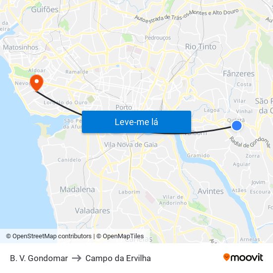 B. V. Gondomar to Campo da Ervilha map