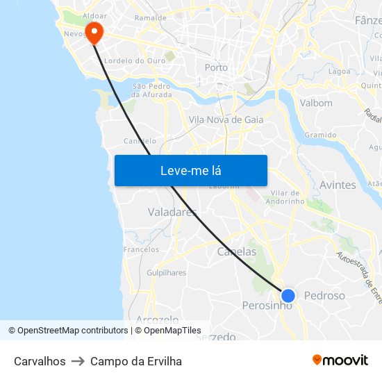 Carvalhos to Campo da Ervilha map