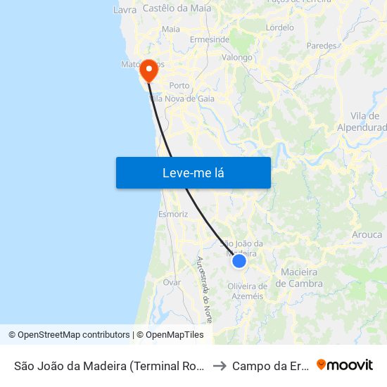 São João da Madeira (Terminal Rodoviário) to Campo da Ervilha map