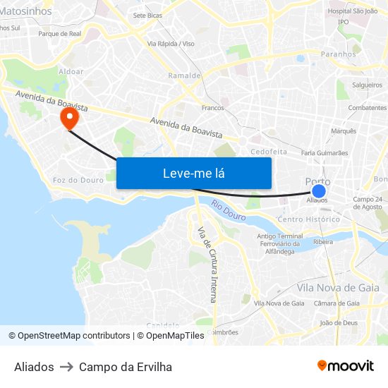 Aliados to Campo da Ervilha map