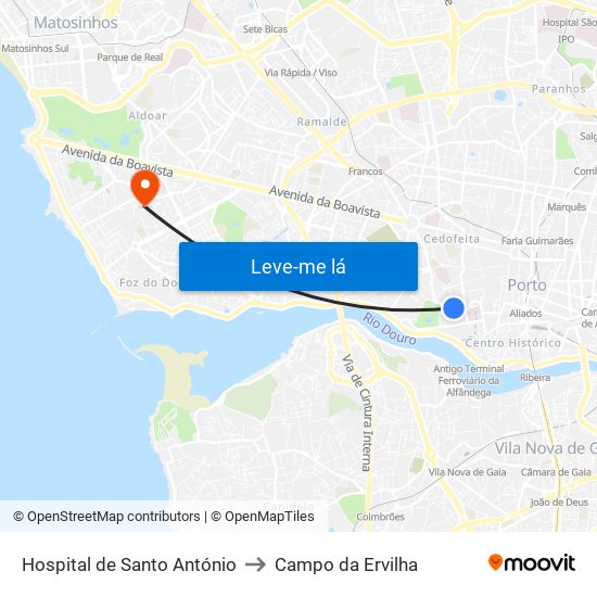 Hospital de Santo António to Campo da Ervilha map
