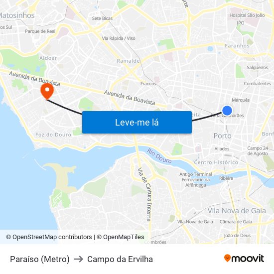 Paraíso (Metro) to Campo da Ervilha map