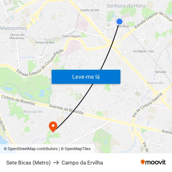 Sete Bicas (Metro) to Campo da Ervilha map