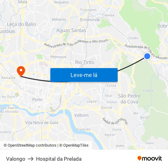 Valongo to Hospital da Prelada map