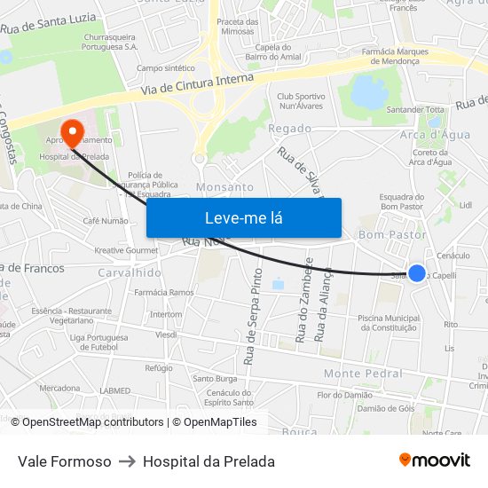 Vale Formoso to Hospital da Prelada map