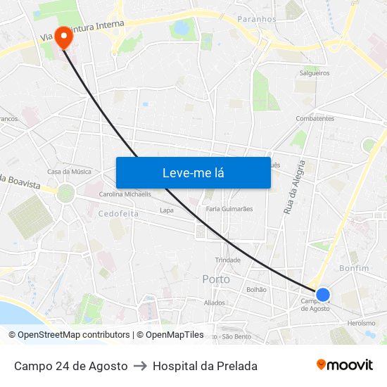 Campo 24 de Agosto to Hospital da Prelada map