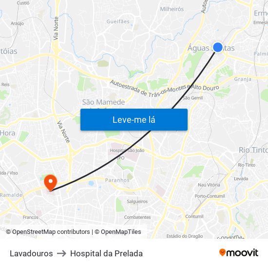 Lavadouros to Hospital da Prelada map