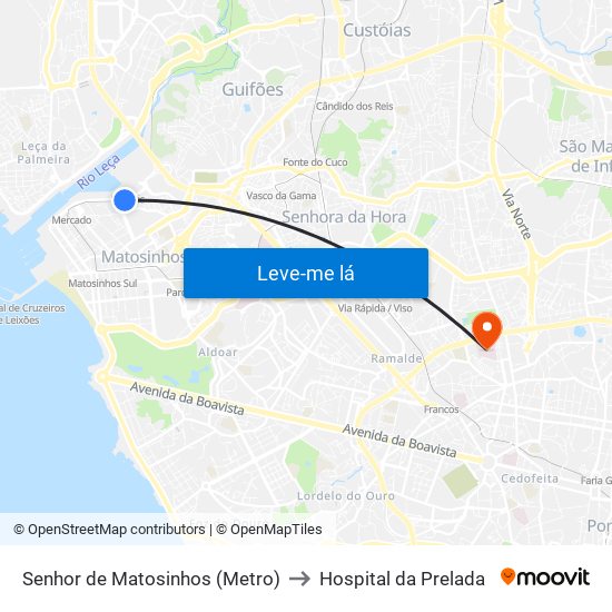 Senhor de Matosinhos (Metro) to Hospital da Prelada map