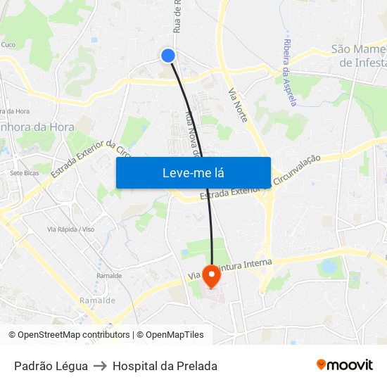 Padrão Légua to Hospital da Prelada map