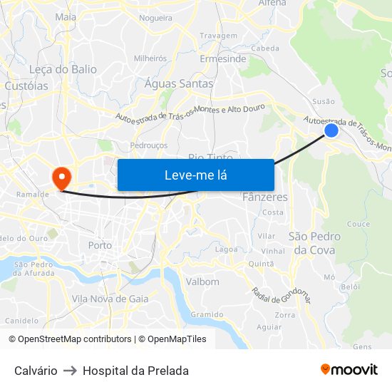 Calvário to Hospital da Prelada map
